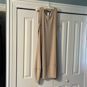 Marla Winn sleeveless dress in taupe color, knit. Side pockets